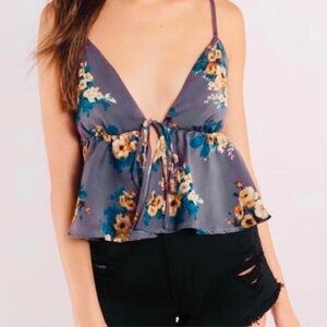 Floral Sleeveless Top with Tie Detail